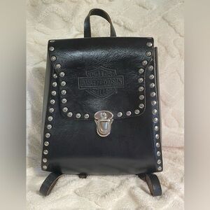 Harley-Davidson Black Leather Studded Backpack with Embossed Logo